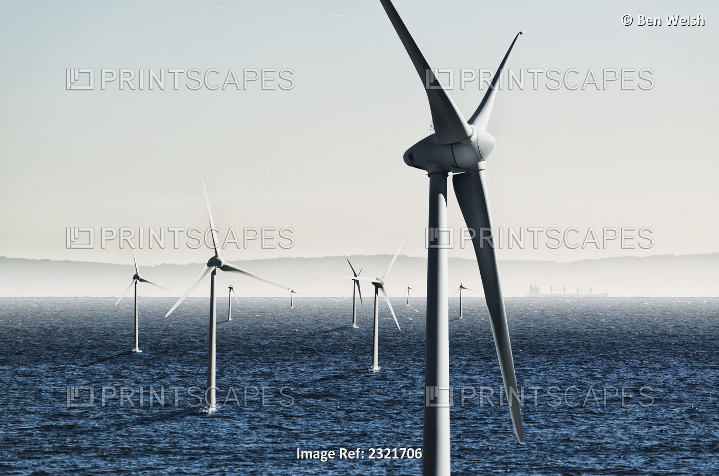 Digital composite of wind turbines on the water;Tarifa cadiz andalusia spain