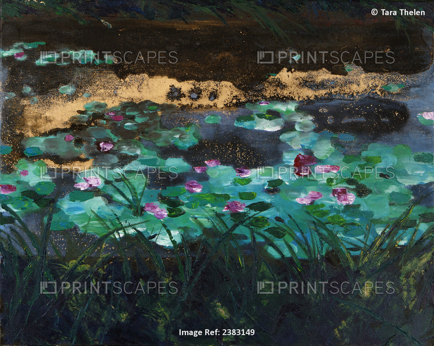 Painting Of A Pond With Lily Pads And Water Lilies
