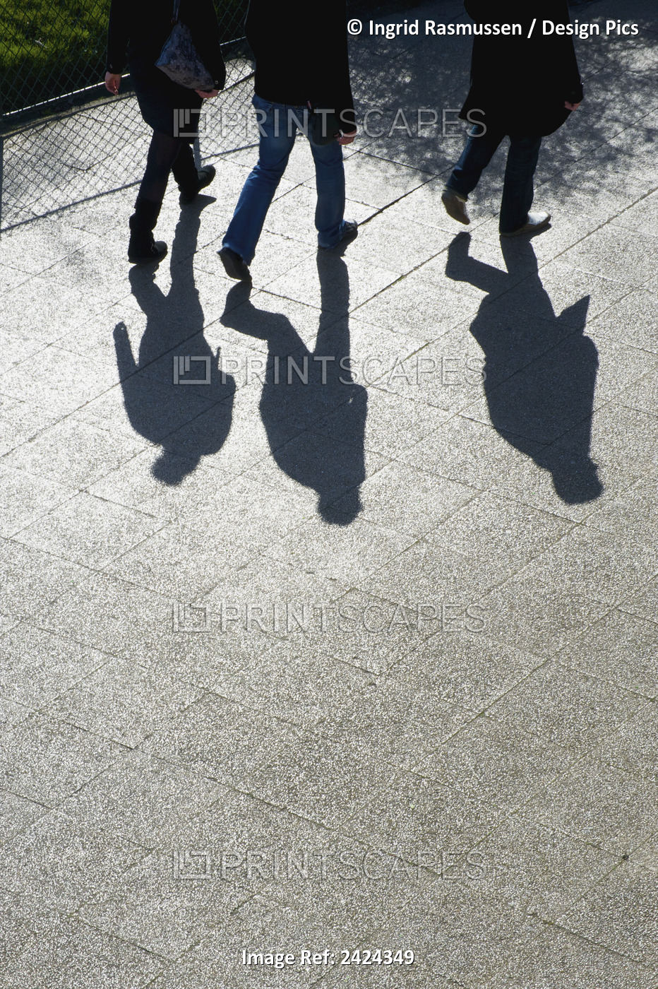 Pedestrians And Their Shadows On A Walkway; Paris, France