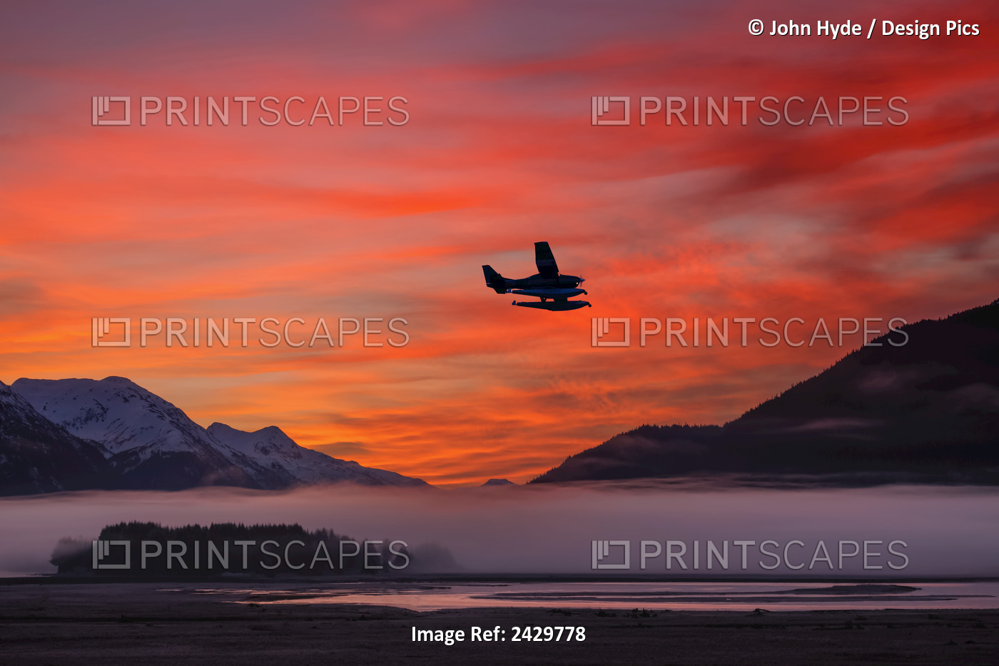 Floatplane Takes Off From Juneau As The Fog Begins To Clear At Sunrise, ...