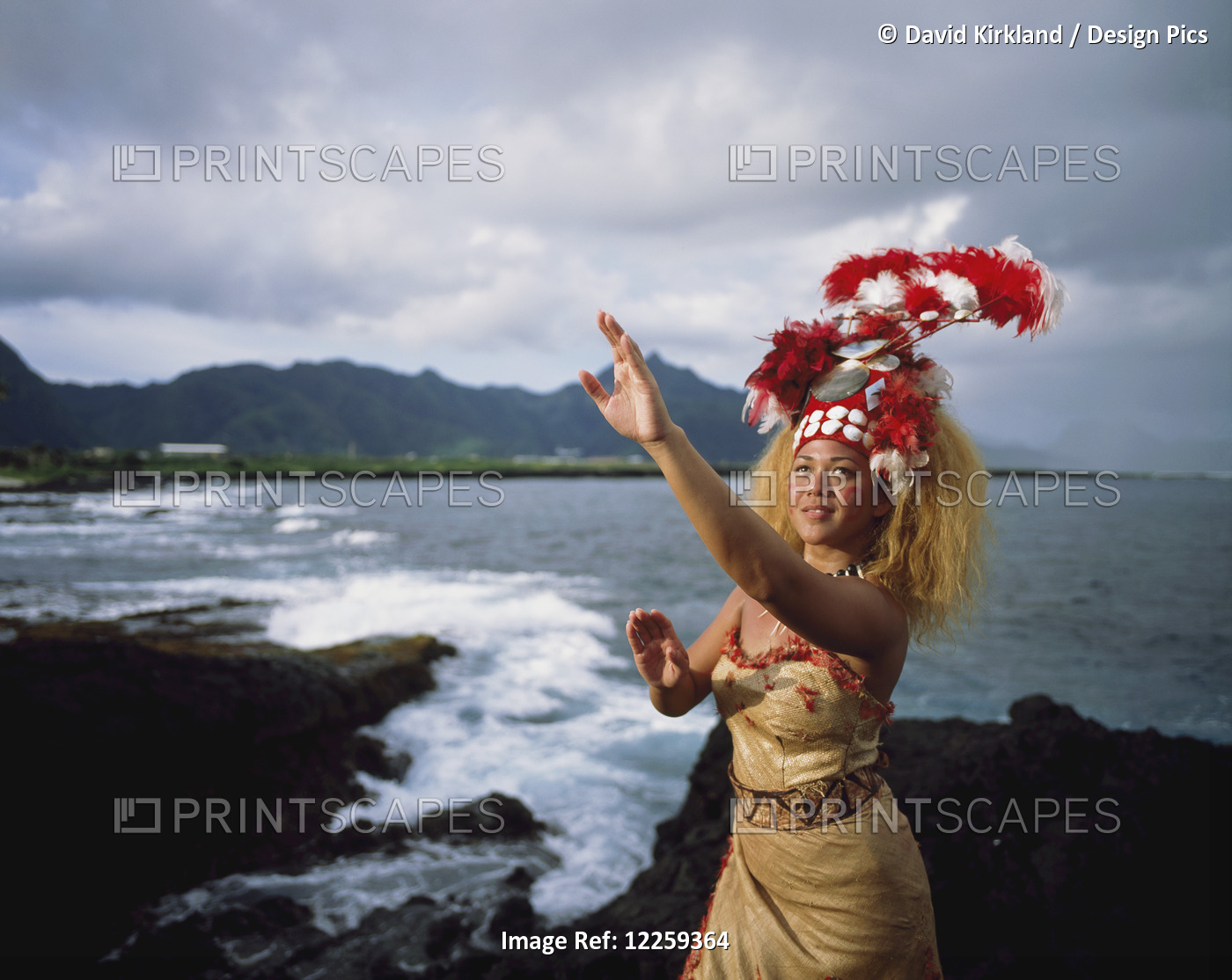 Woman Wearing A Traditional Samoan Dress And Headdress; American Samoa