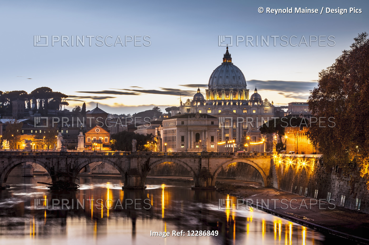Saint Peter's Basilica, The World's Largest Church, At Sunset; Vatican City, ...