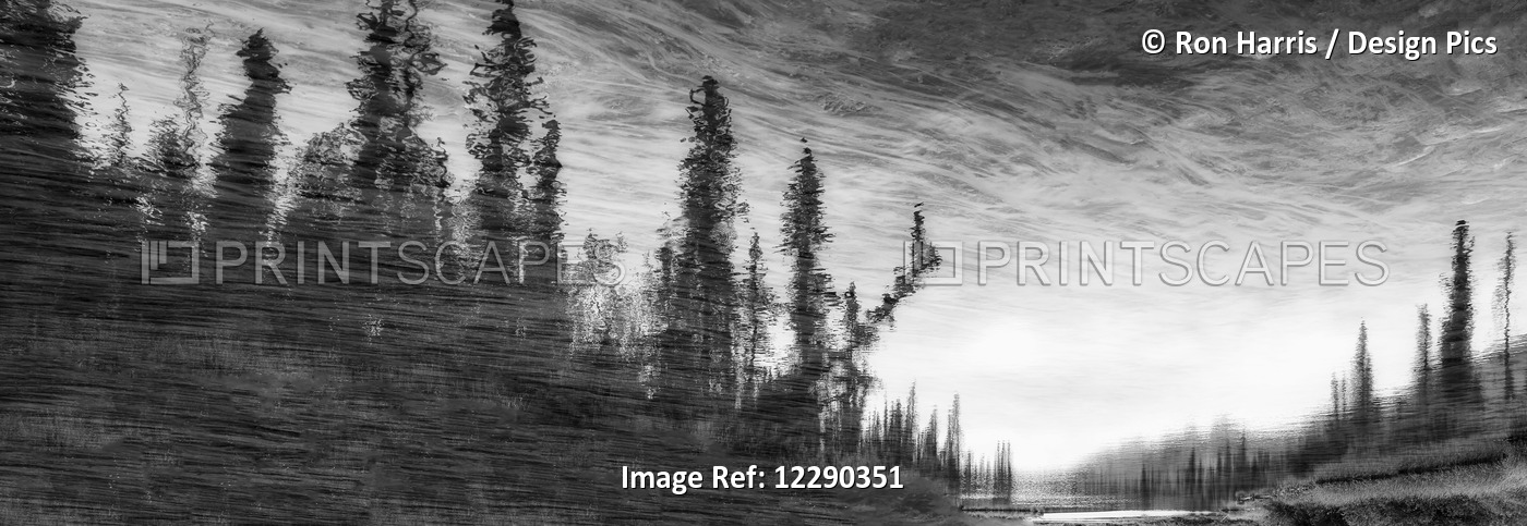 Abstract Painterly Stlye, Reflection On Water, Jasper National Park; Alberta, ...