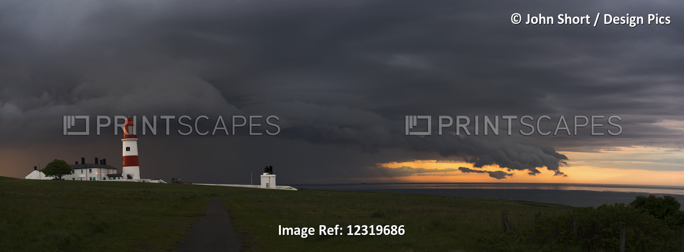 Souter Lighthouse Under Ominous Storm Clouds; South Shields, Tyne And Wear, ...