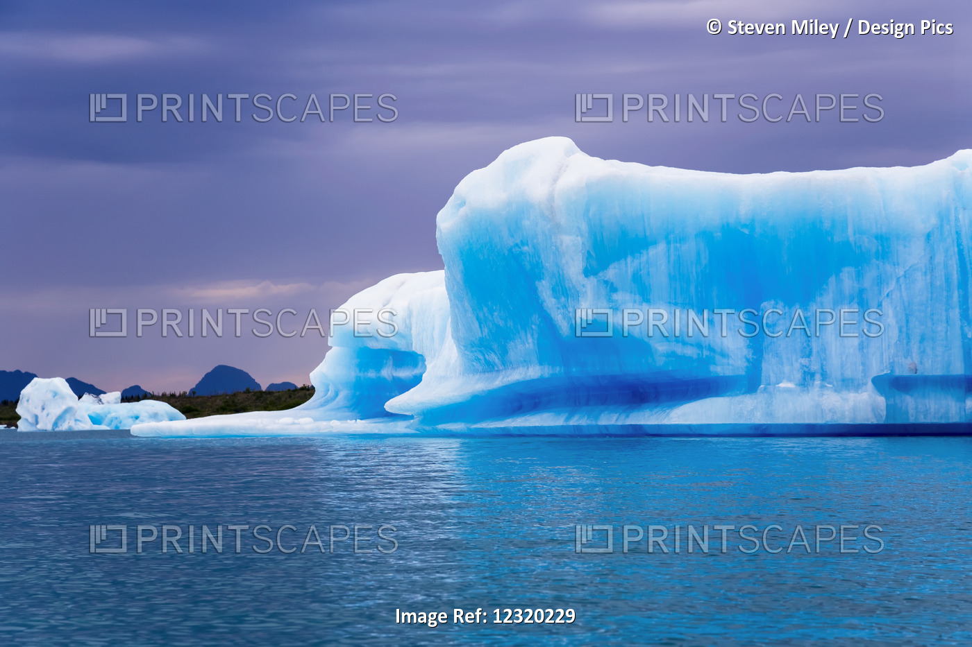 A Vibrant Blue Iceberg Floats In Bear Glacier Lagoon In Kenai Fjords National ...