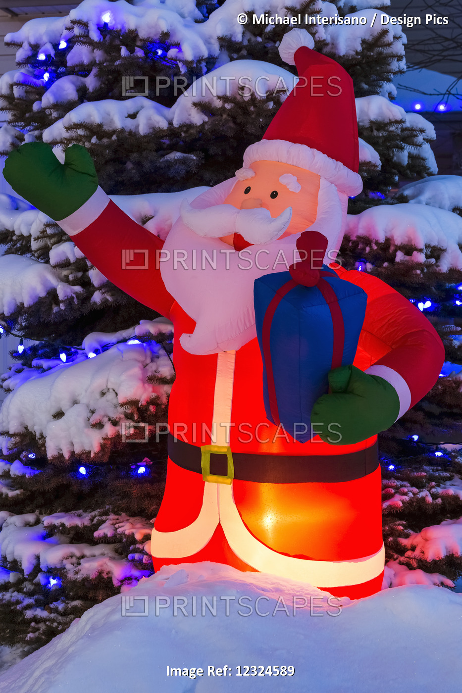 Glowing Inflated Santa Claus Christmas Decoration With Christmas Lights On A ...