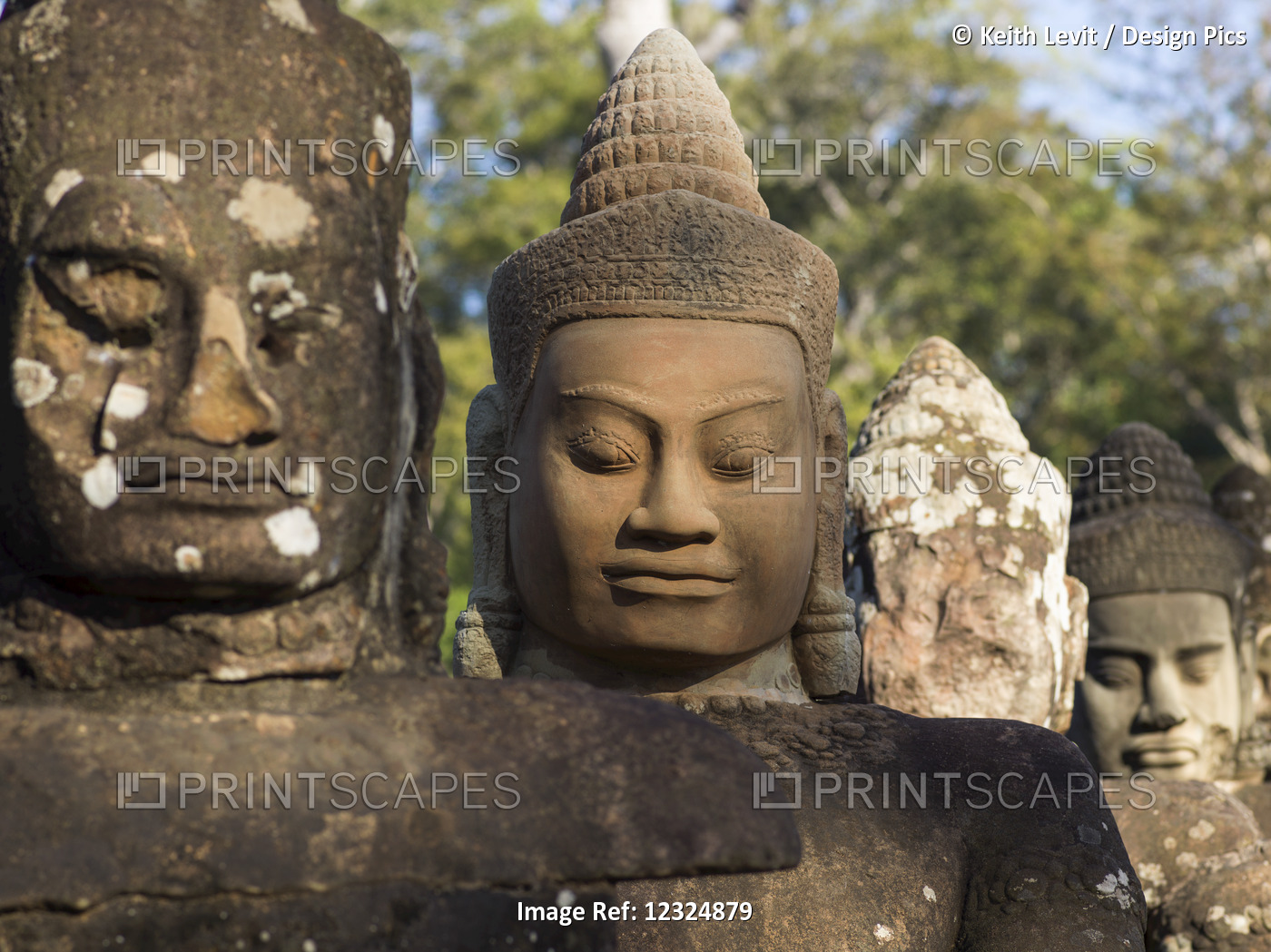 Buddhist Statues, South Gate, Angkor Thom; Krong Siem Reap, Siem Reap Province, ...