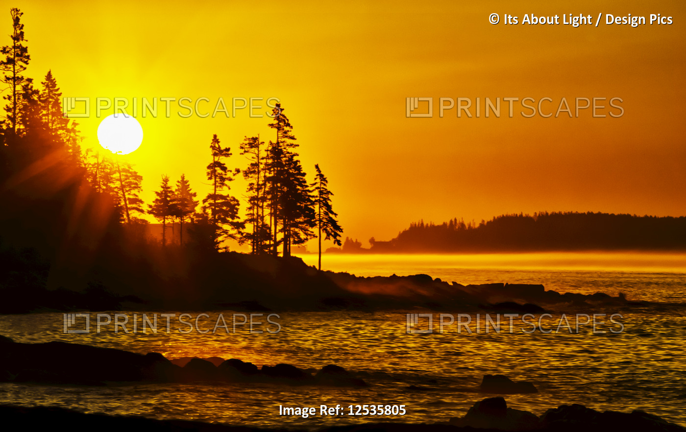 Bright sunrise along the coast of Port Clyde; Cushing, Maine, United States of ...