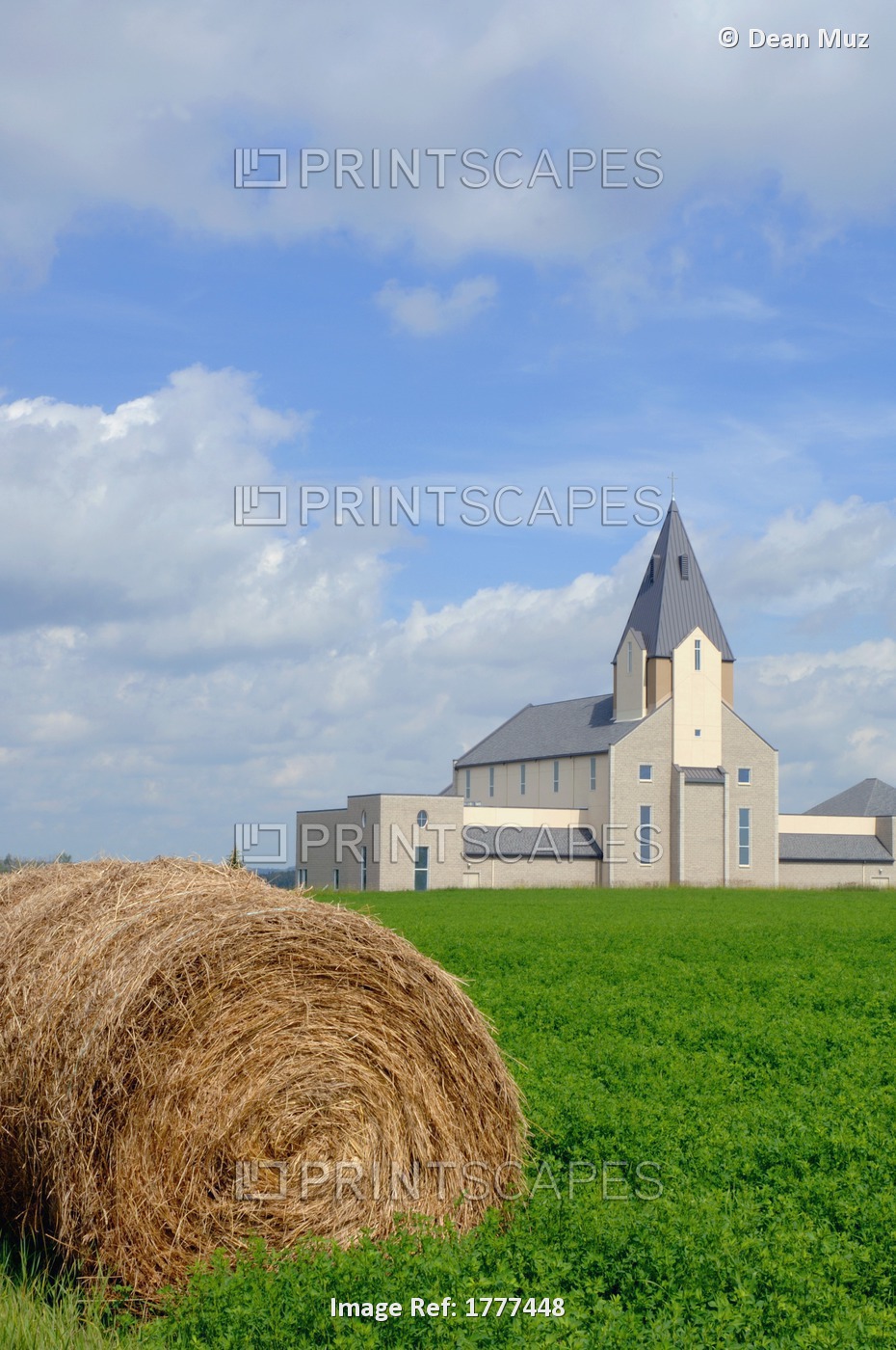 Country Church With A Hay Bale In The Foreground