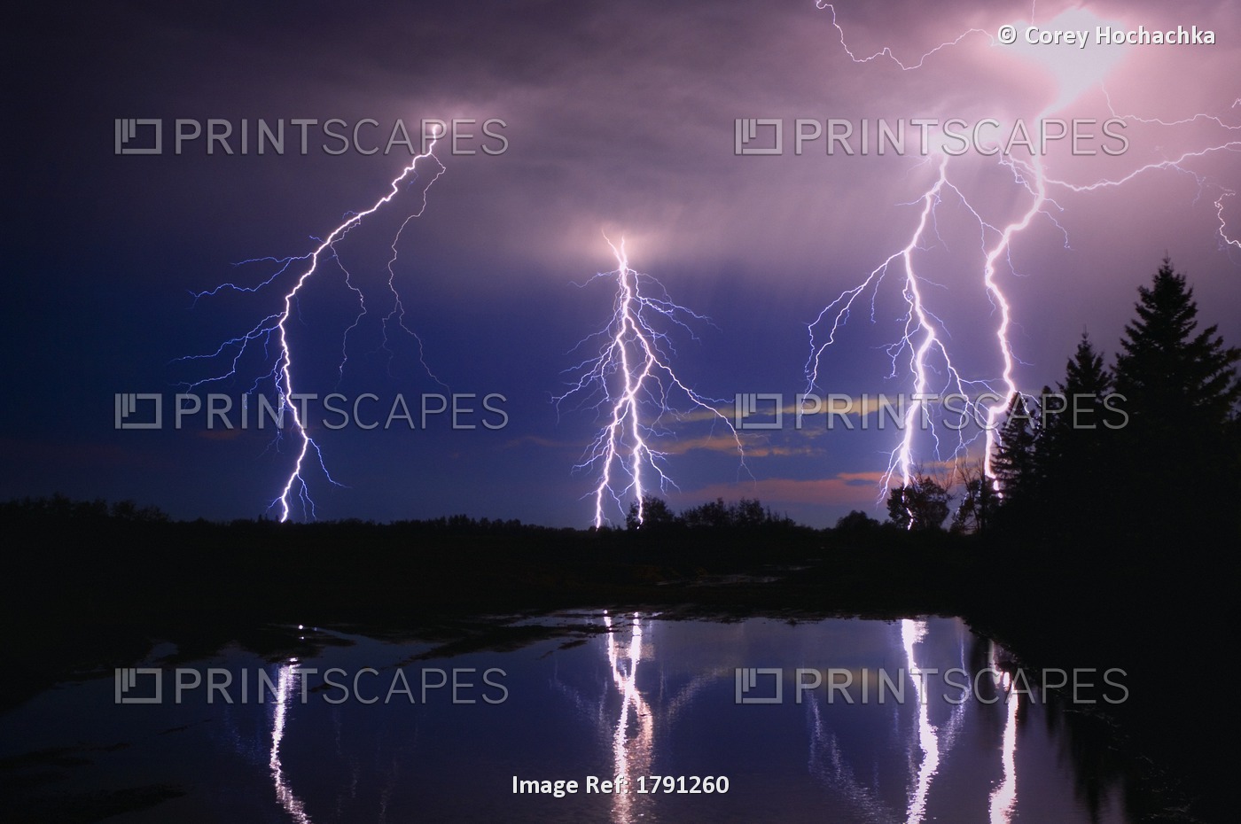 Lightning Storm Over A Lake
