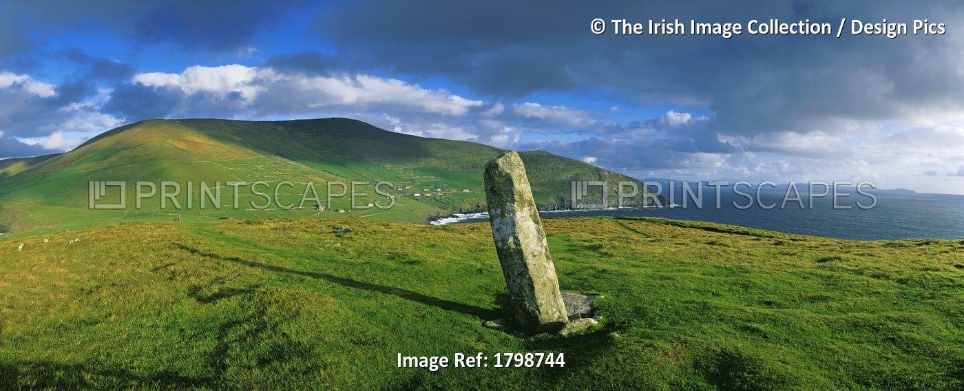 Stone On A Landscape, Ogham Stone, Dunmore Head, Dingle Peninsula, County ...