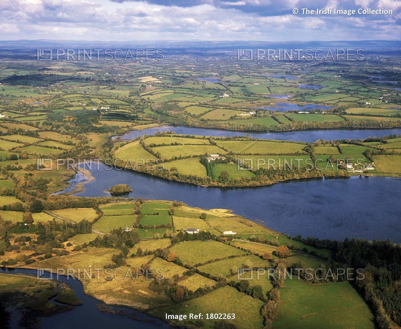 Lough Oughter, Co Cavan, Ireland; Aerial View Of Landscape Surrounding A Lake