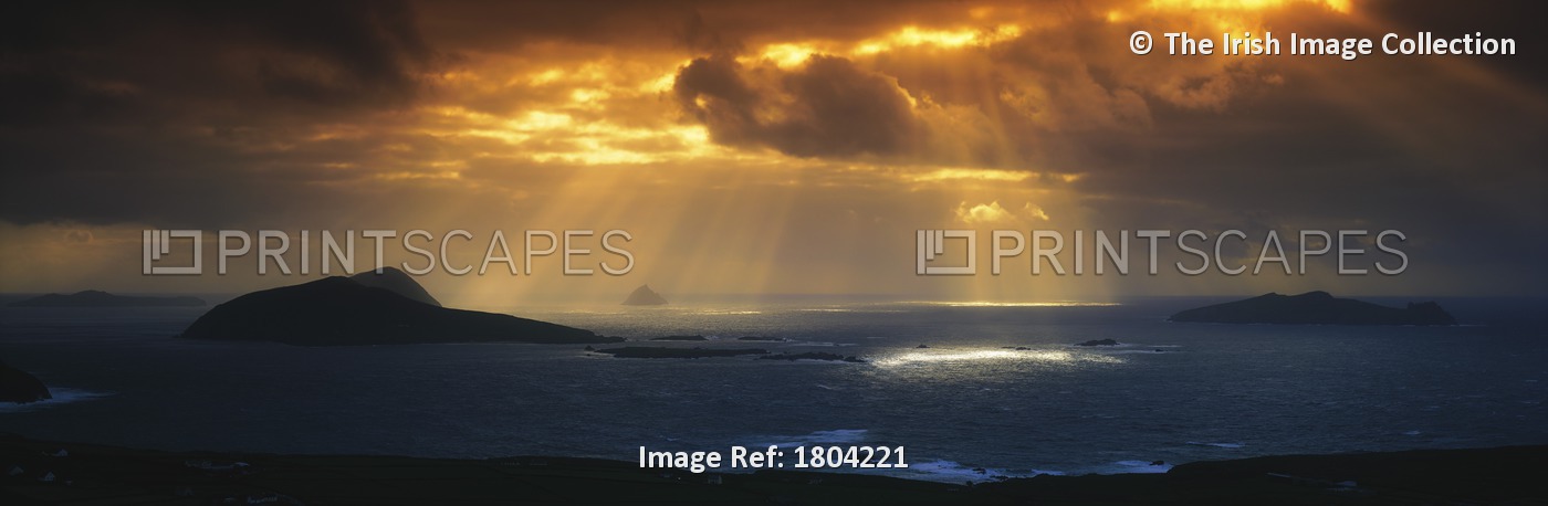 Kenmare Bay, Dunkerron Islands, Co Kerry, Ireland; Sunset Over A Bay