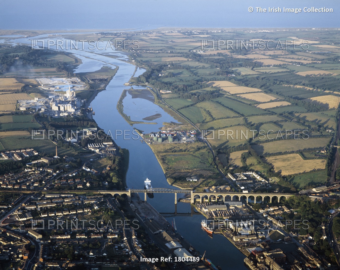 Drogheda, Co Louth, Ireland; Aerial View Of A Town And Estuary Of The River ...