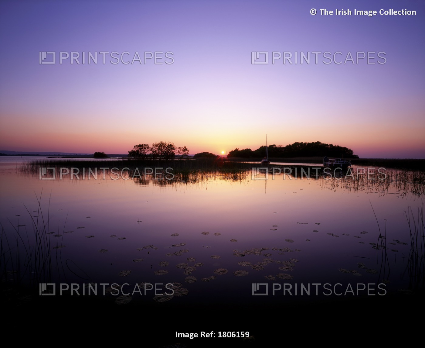 Sunset Over Small Island In Lake; Lough Derg, Co Tipperary, Ireland