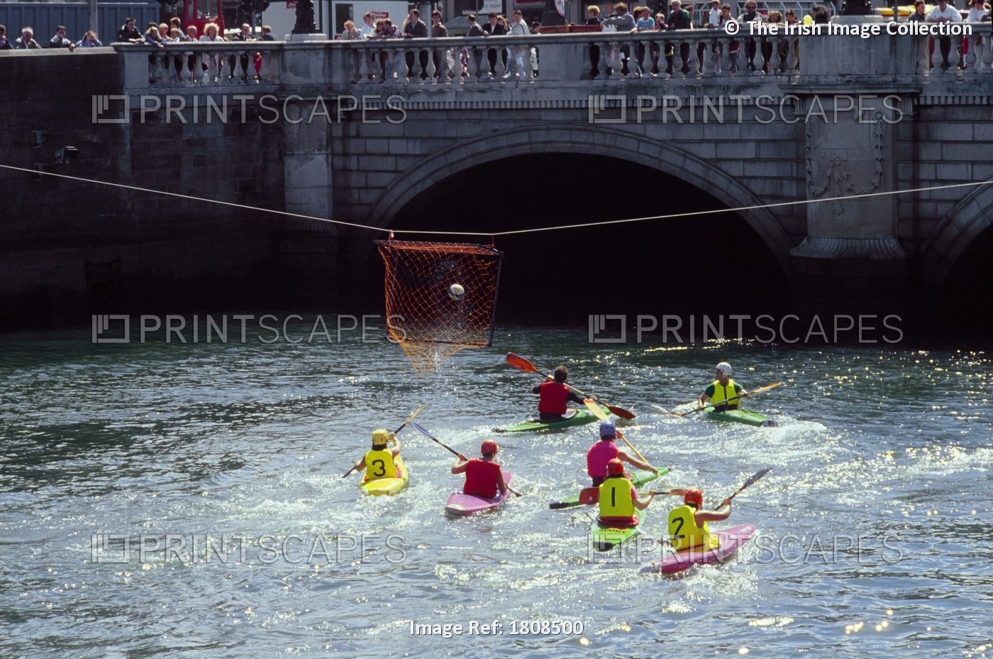 The Liffey, Dublin, Co Dublin, Ireland; People Kayaking On A River