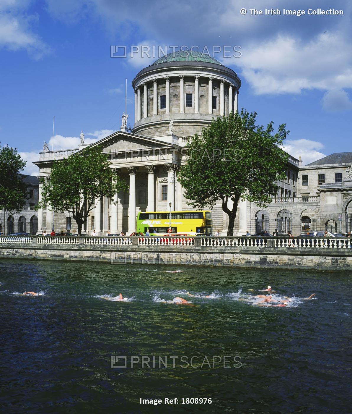 Dublin, Co Dublin, Ireland; People Swimming In The River Liffey Past The Four ...