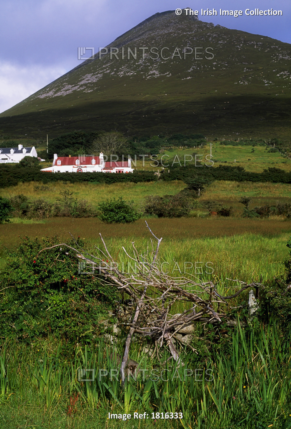 Slievemore, Achill Island, Co Mayo, Ireland; Houses At The Base Of A Mountain ...