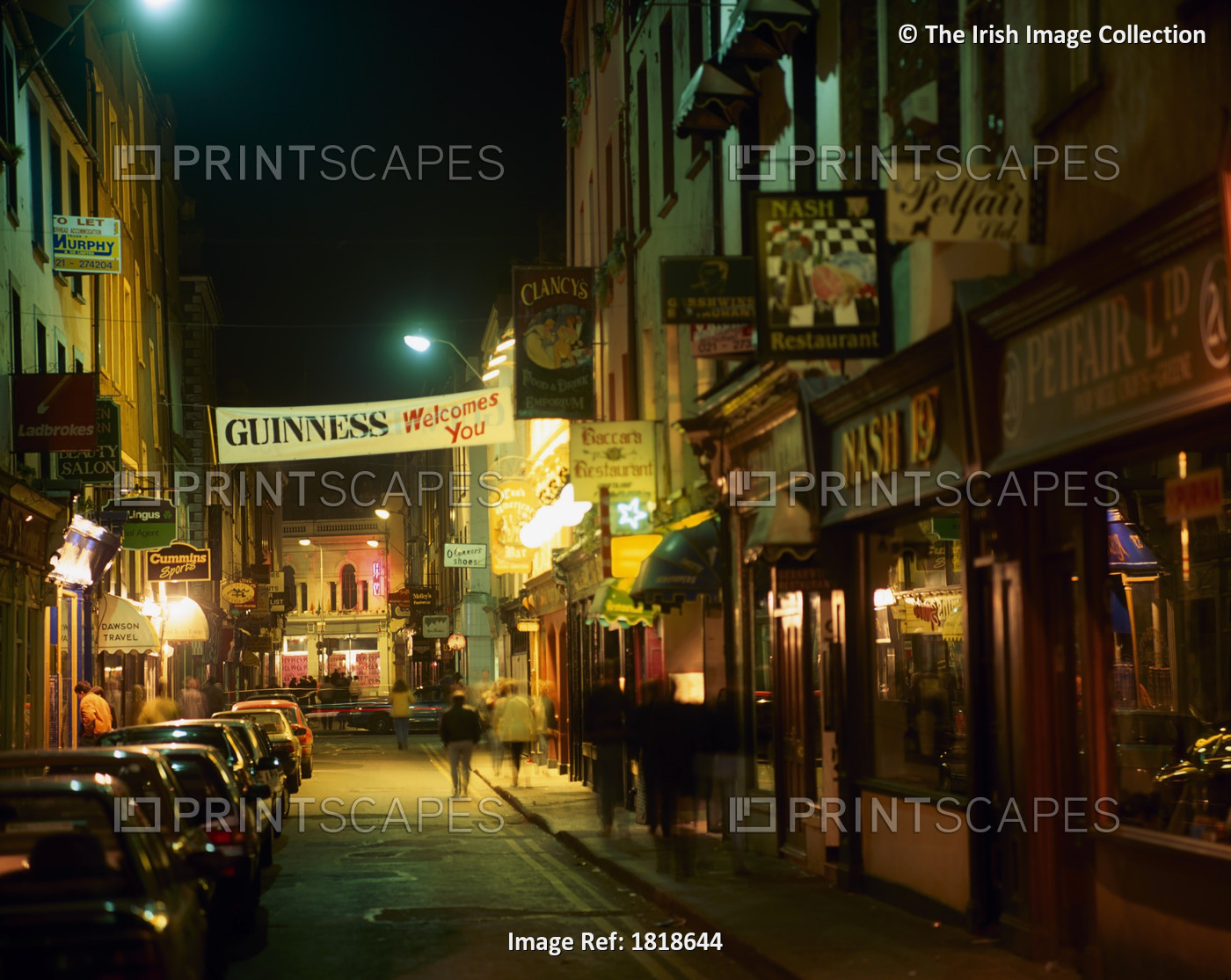 Cork City, Co Cork, Ireland; Night Scene Of A Street During A Jazz Festival