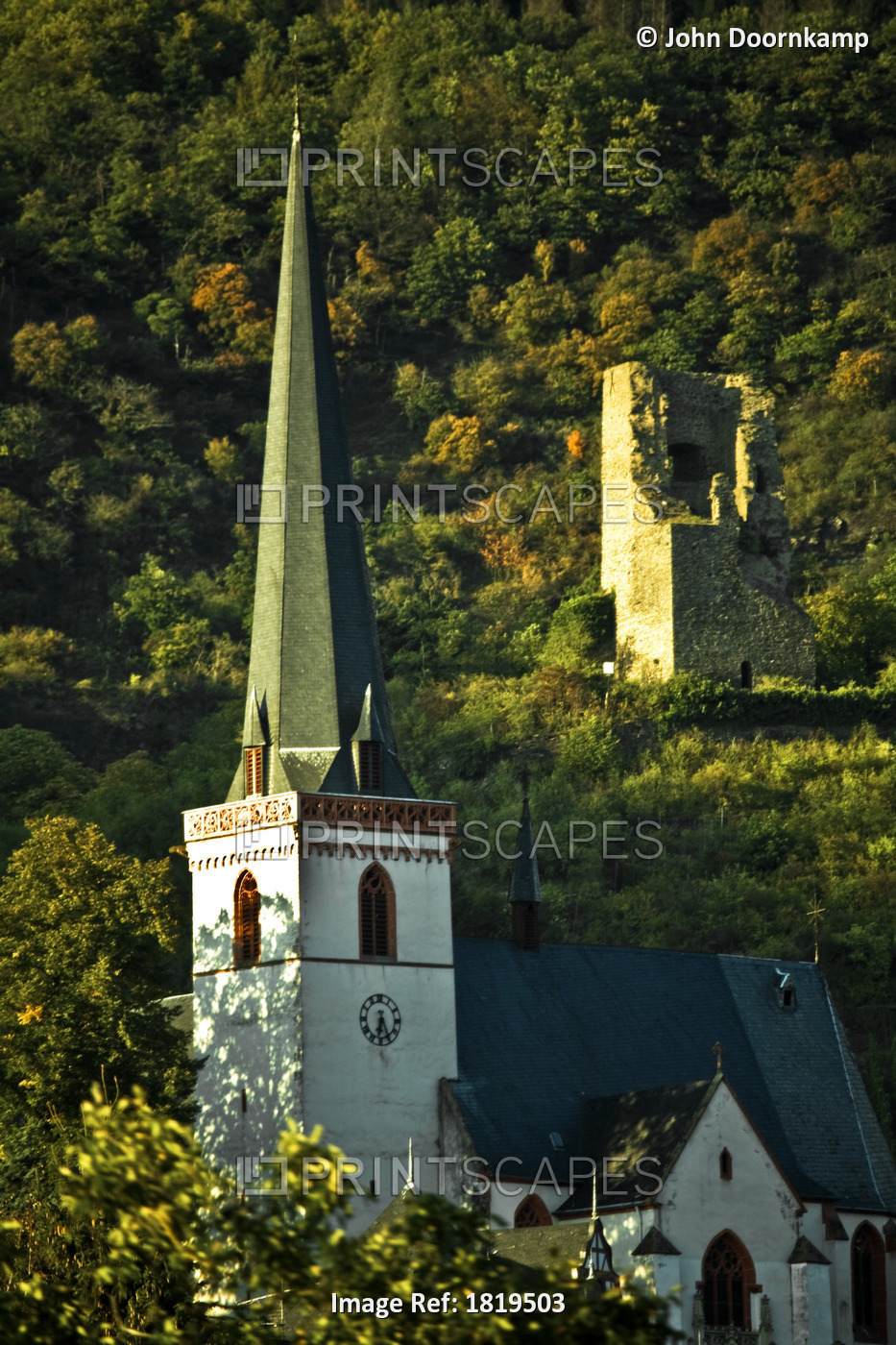 CHURCH SPIRE AND RUIN, GERMANY