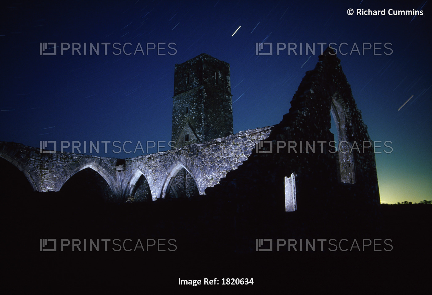 Killcrea Priory, County Cork, Ireland; Ancient Abbey At Night
