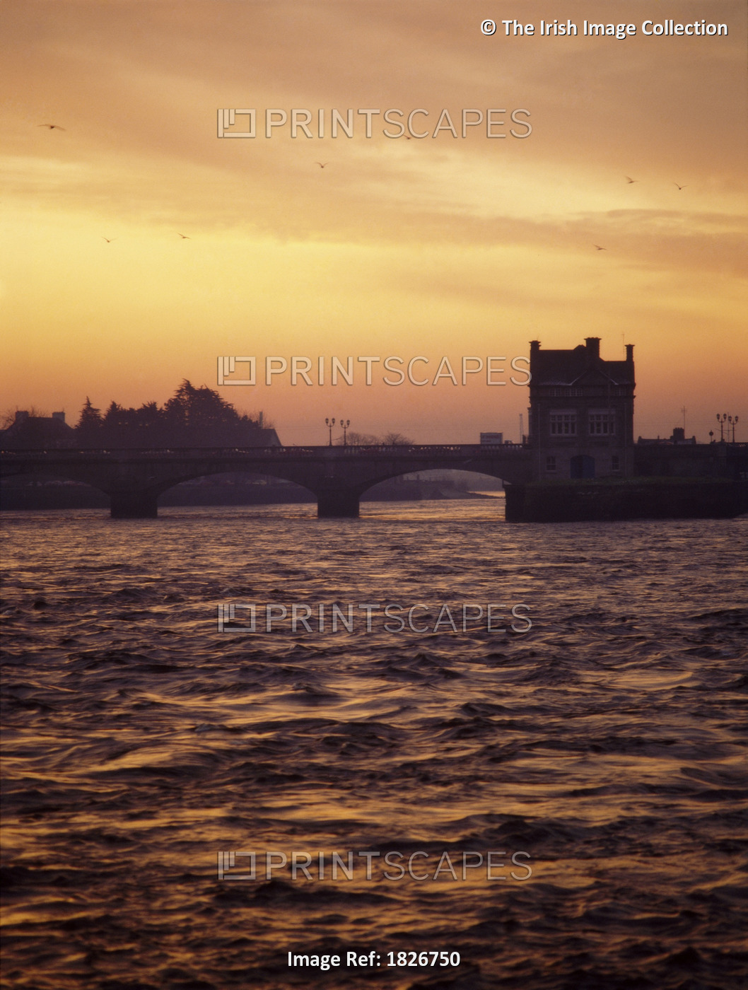Limerick City, County Limerick, Ireland; Twilight Silhouette Of Bridge Over ...