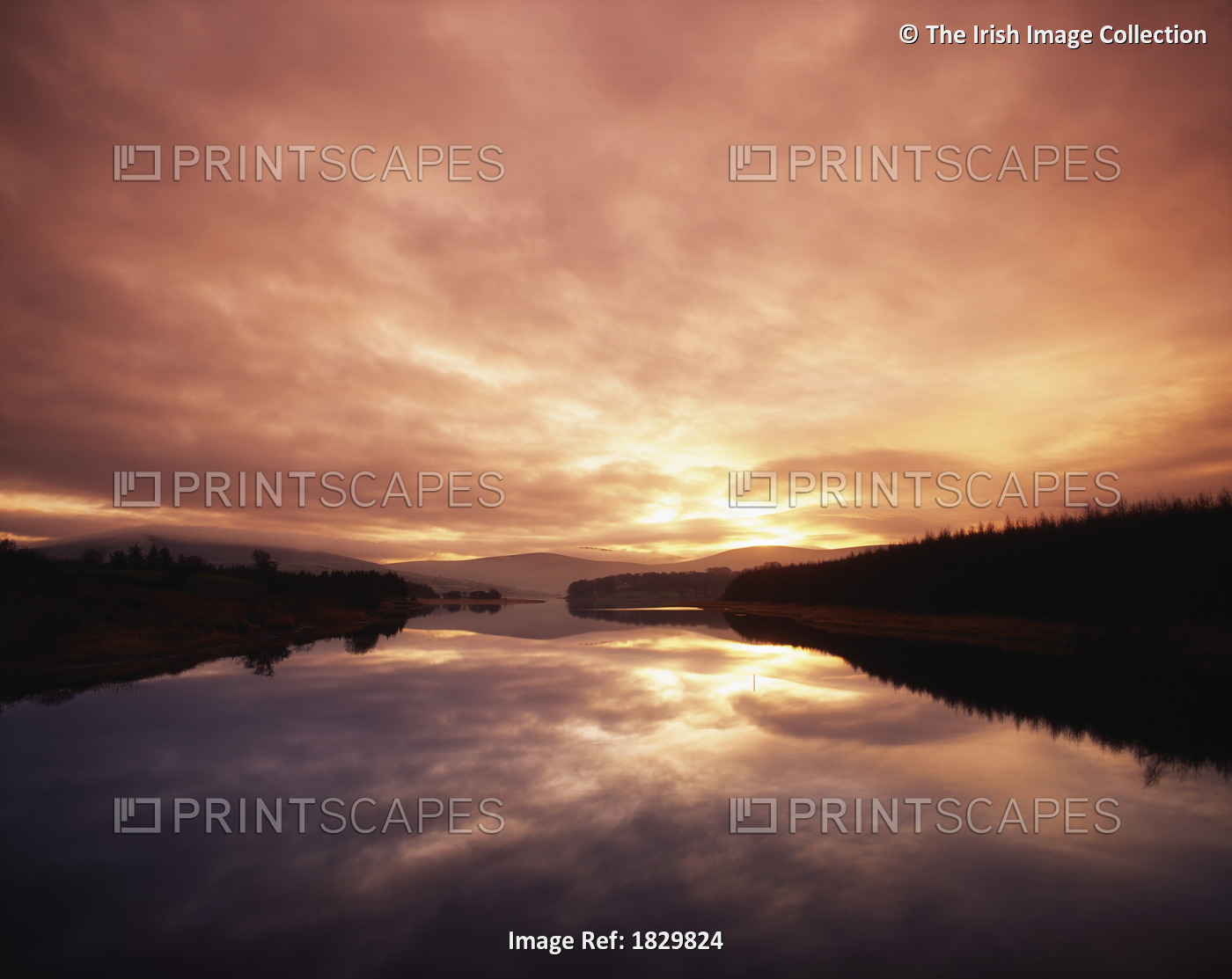 Blessington Lakes,Co Wicklow,Ireland; Majestic Sunset Over Lake