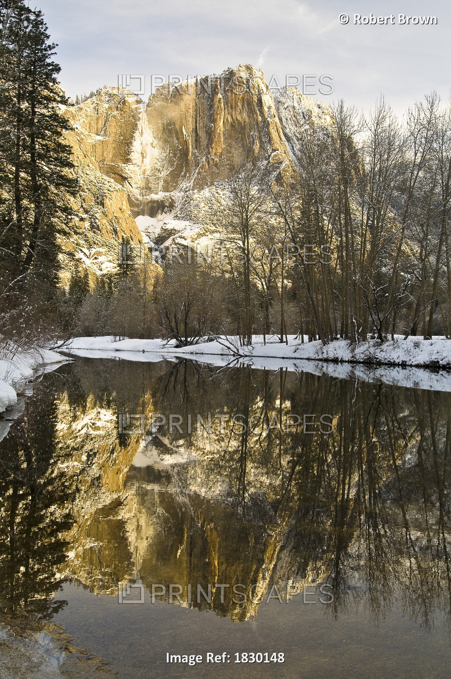 Mountains Reflecting In Merced River In Winter, Yosemite National Park, ...