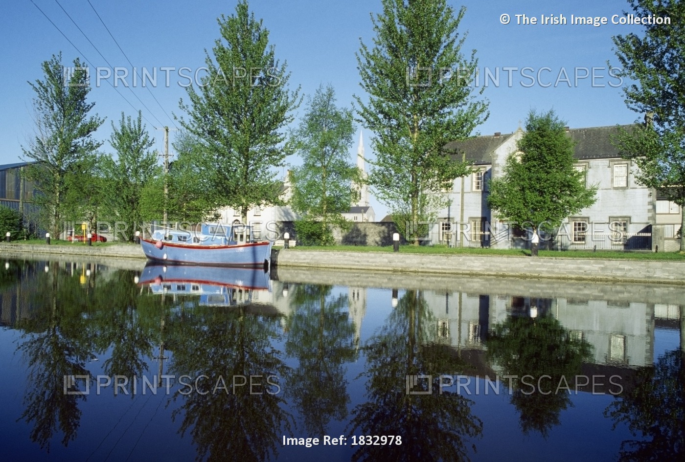 Tullamore, Co Offaly, Ireland; Boat Moored By River Bank