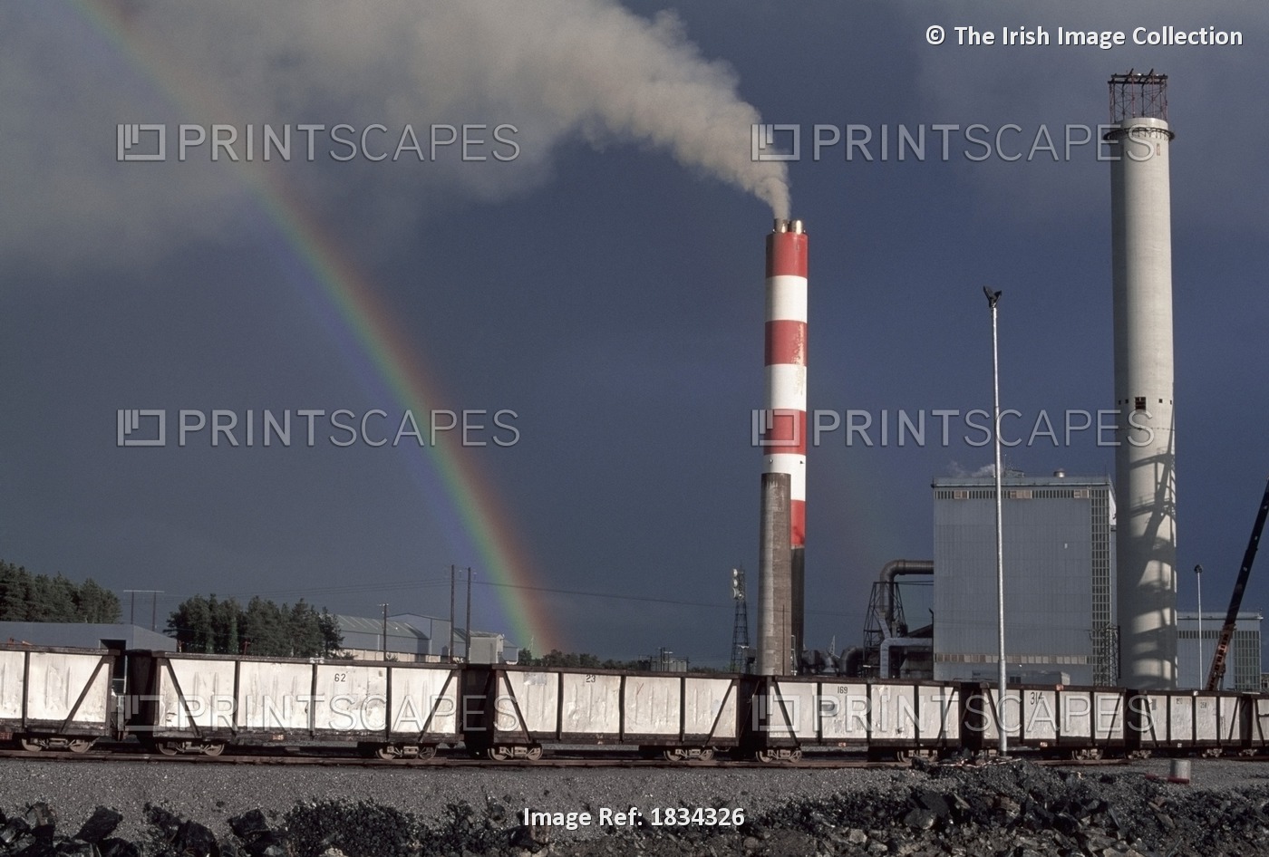 Colgan, Co Offaly, Ireland; Rainbow Above Power Station