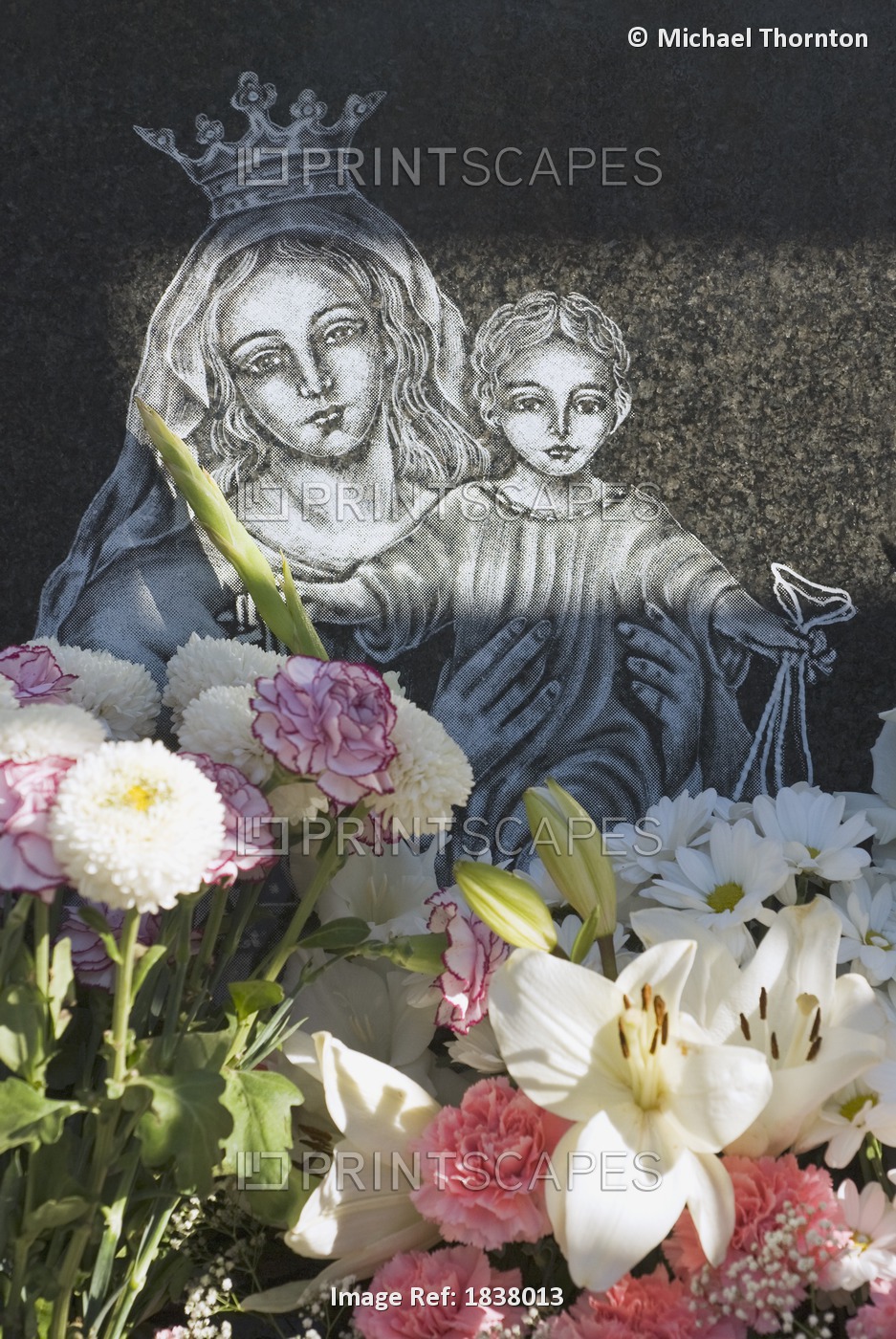 Headstone With Bouquet Of Flowers