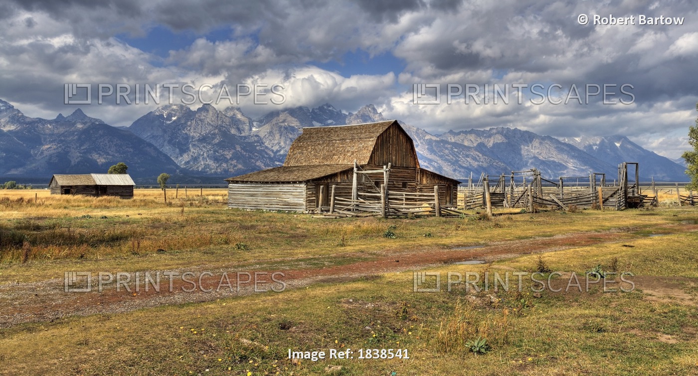Remote Landscape With Mountains In Background; Mormon Row Historic District, ...