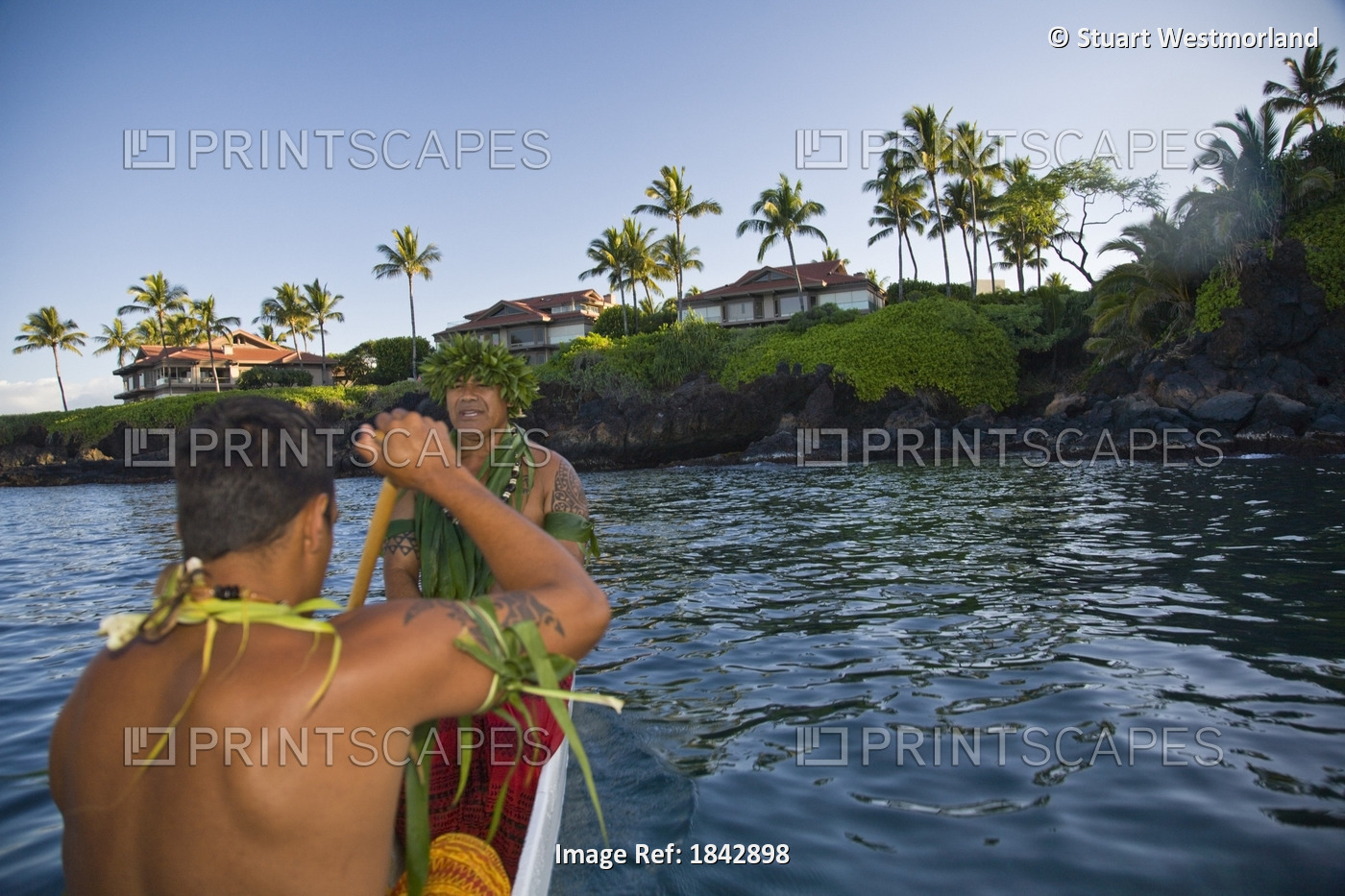 Wailea,Hawaii,Usa,Hawaiian Men Paddling A Canoe