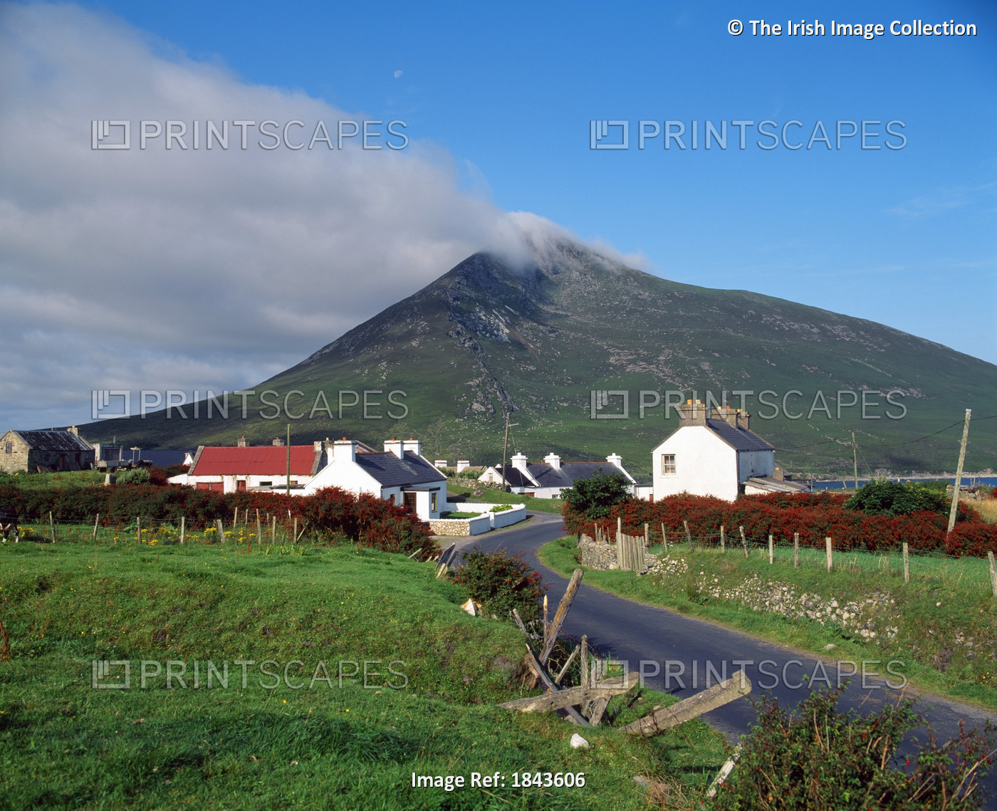 Doogort Village And Slievemore Mountain; Achill Island, Co Mayo, Ireland