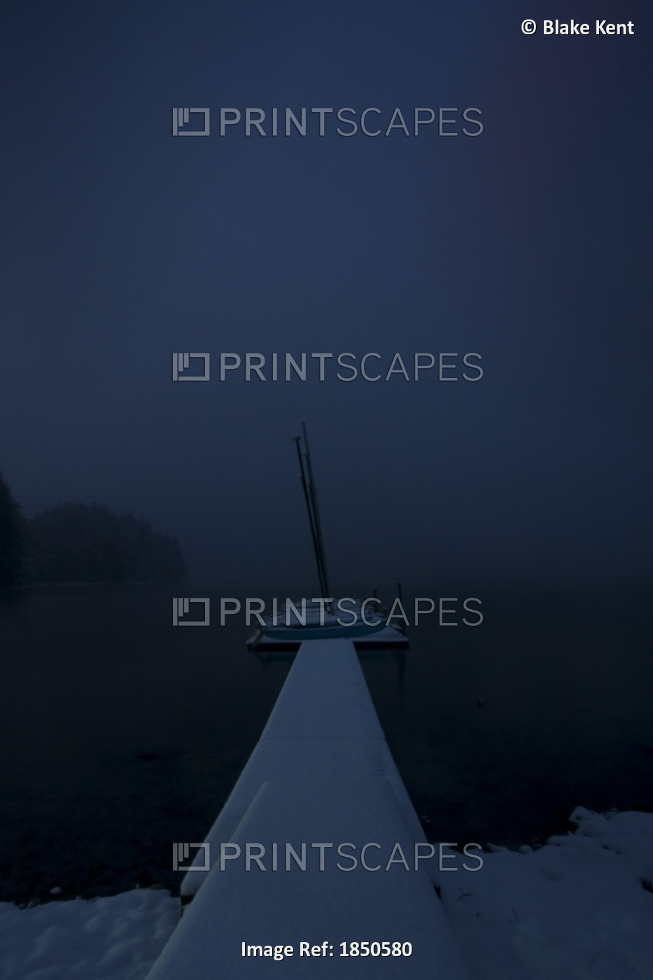 Recreation; Sailboat Docked At Night In Winter