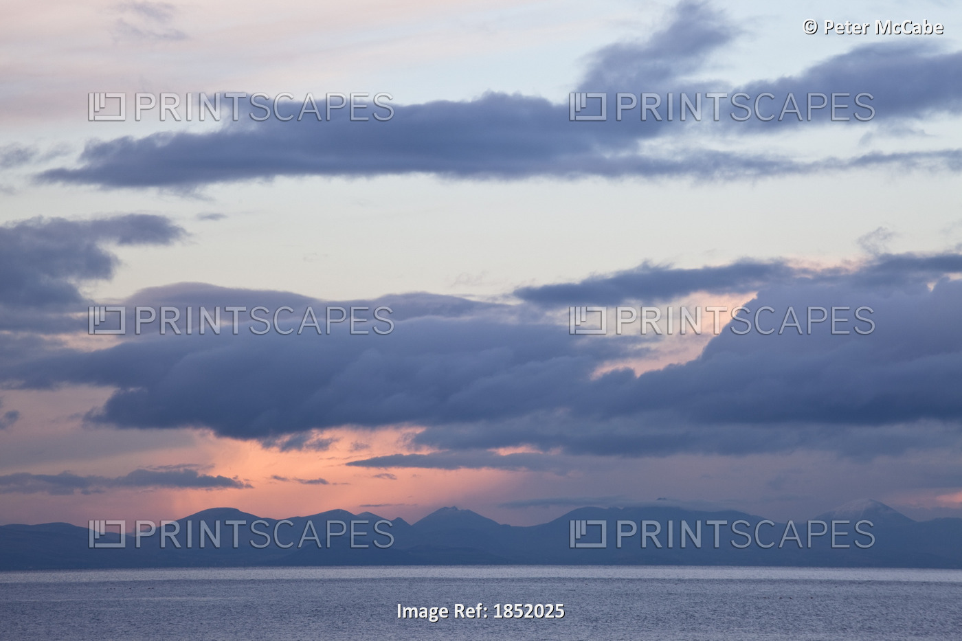 Dusk Over The Cooley Peninsula And Mourne Mountains, County Down, Northern ...