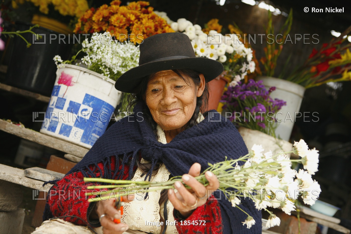 Senior Woman In Flower Shop, Lima, Peru
