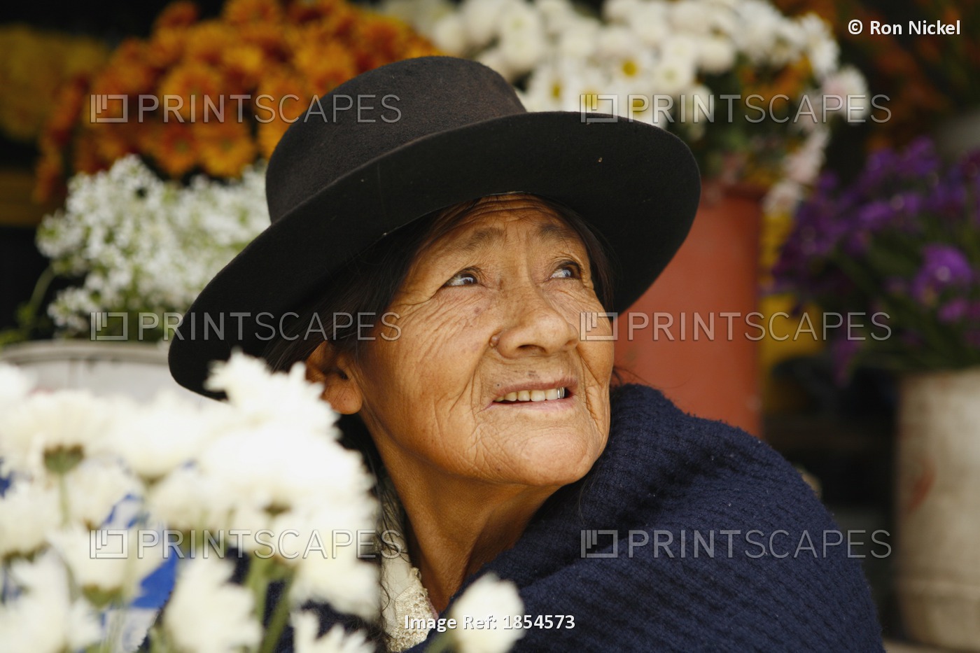 Senior With Flowers; Lima, Peru