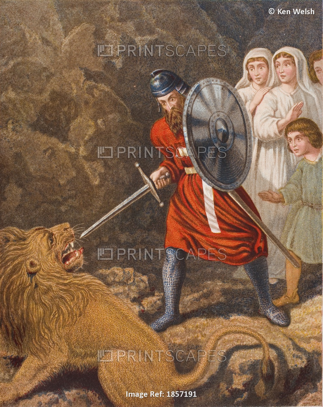 The Pilgrims' Meeting With A Lion. From The Book The Pilgrim's Progress By John ...