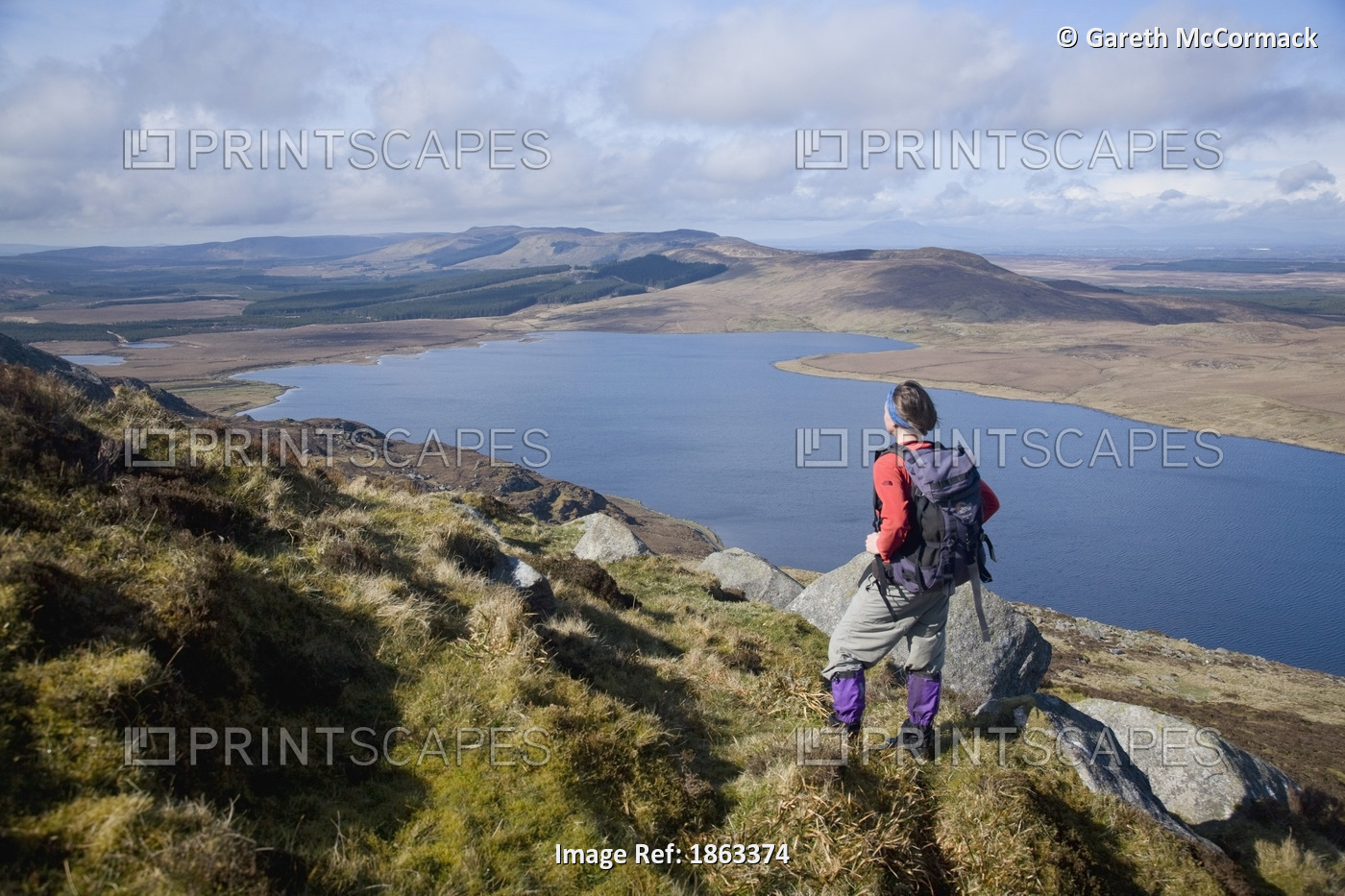 Hiker Looking Across Lough Easky In The Heart Of The Ox Mountains, County ...