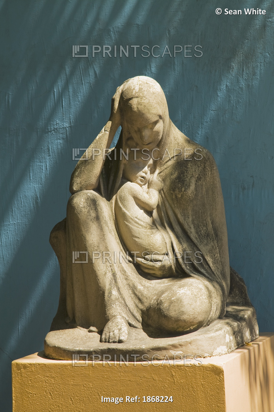 Stone Statue Of The Virgin Mary Holding Jesus, Buenos Aires, Argentina