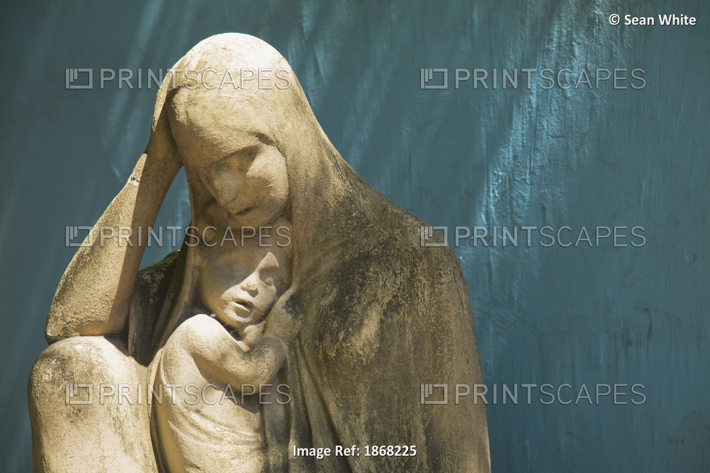 Stone Statue Of The Virgin Mary Holding Jesus, Buenos Aires, Argentina