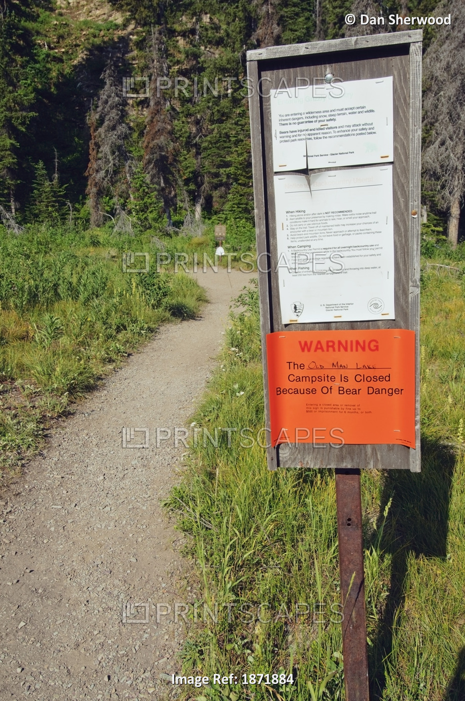 Glacier National Park, Montana, United States Of America; Warning Of A Grizzly ...