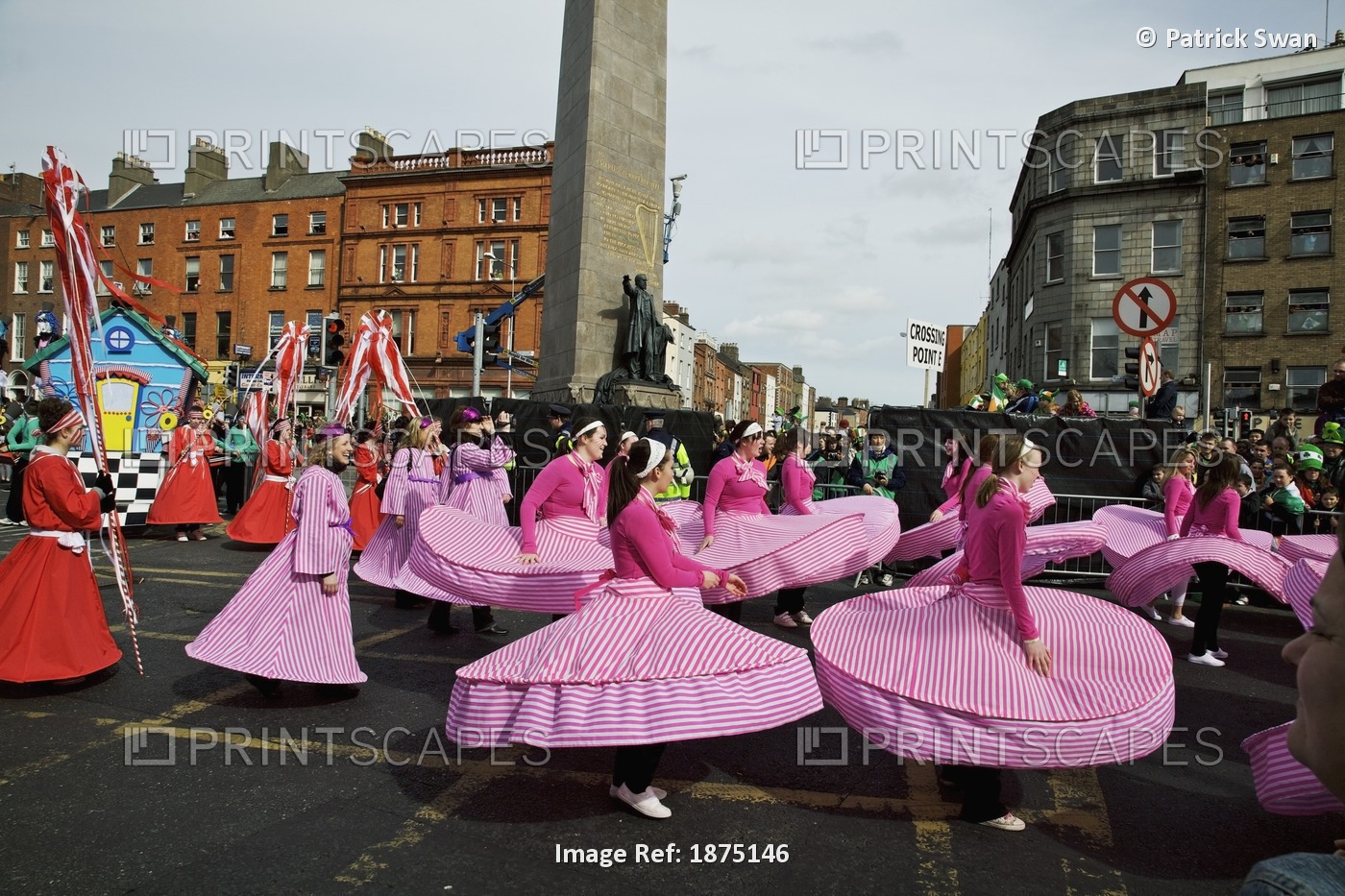 Dublin, Ireland; People In Costumes Dancing On O'connell Street As Part Of A ...
