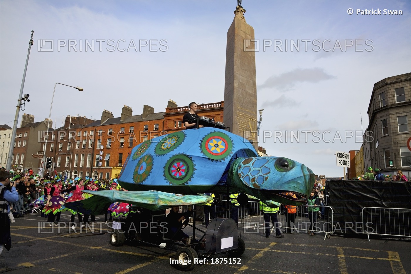 Dublin, Ireland; A Turtle Float In A Parade On O'connell Street