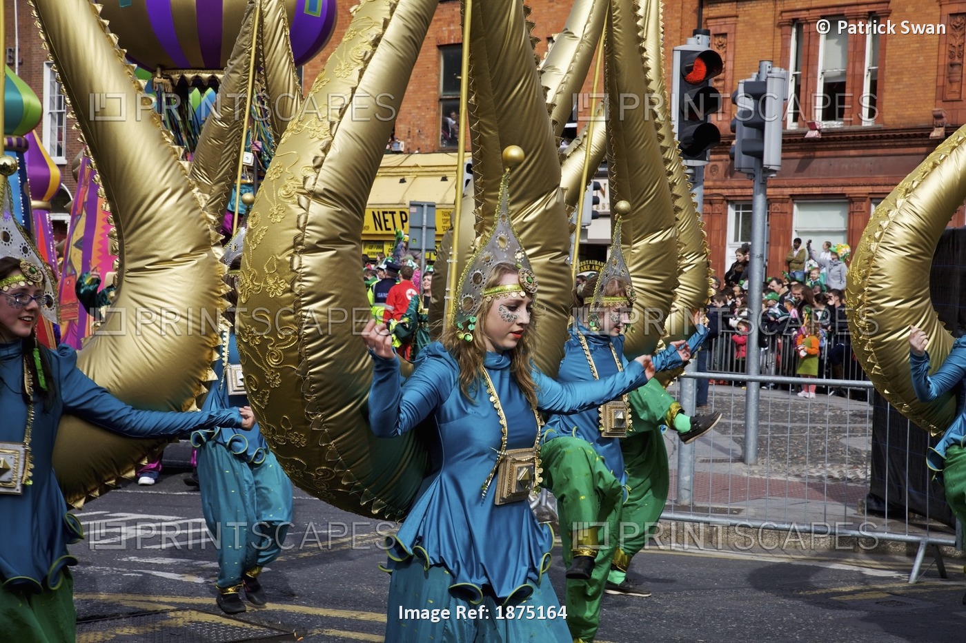 Dublin, Ireland; People In Costumes In A Parade On O'connell Street