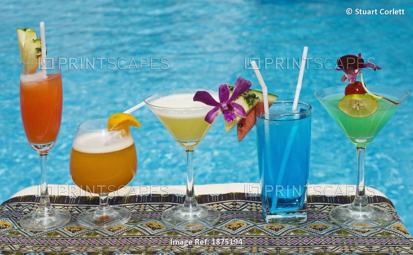 Chiang Mai, Thailand; Tropical Drinks By The Pool At Horizon Resort