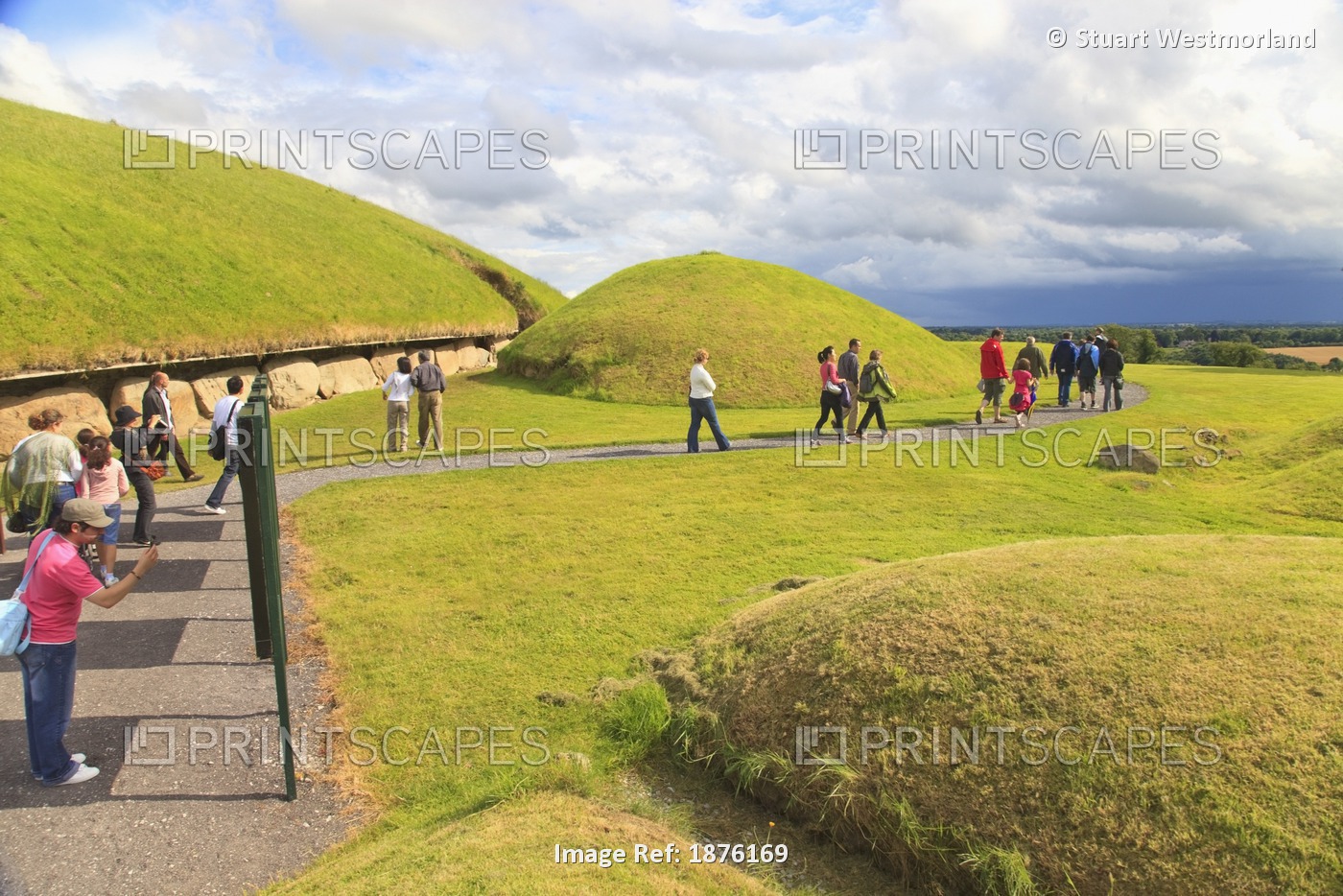County Meath, Ireland; People Walking Around Knowth, The Passage Tomb Complex ...