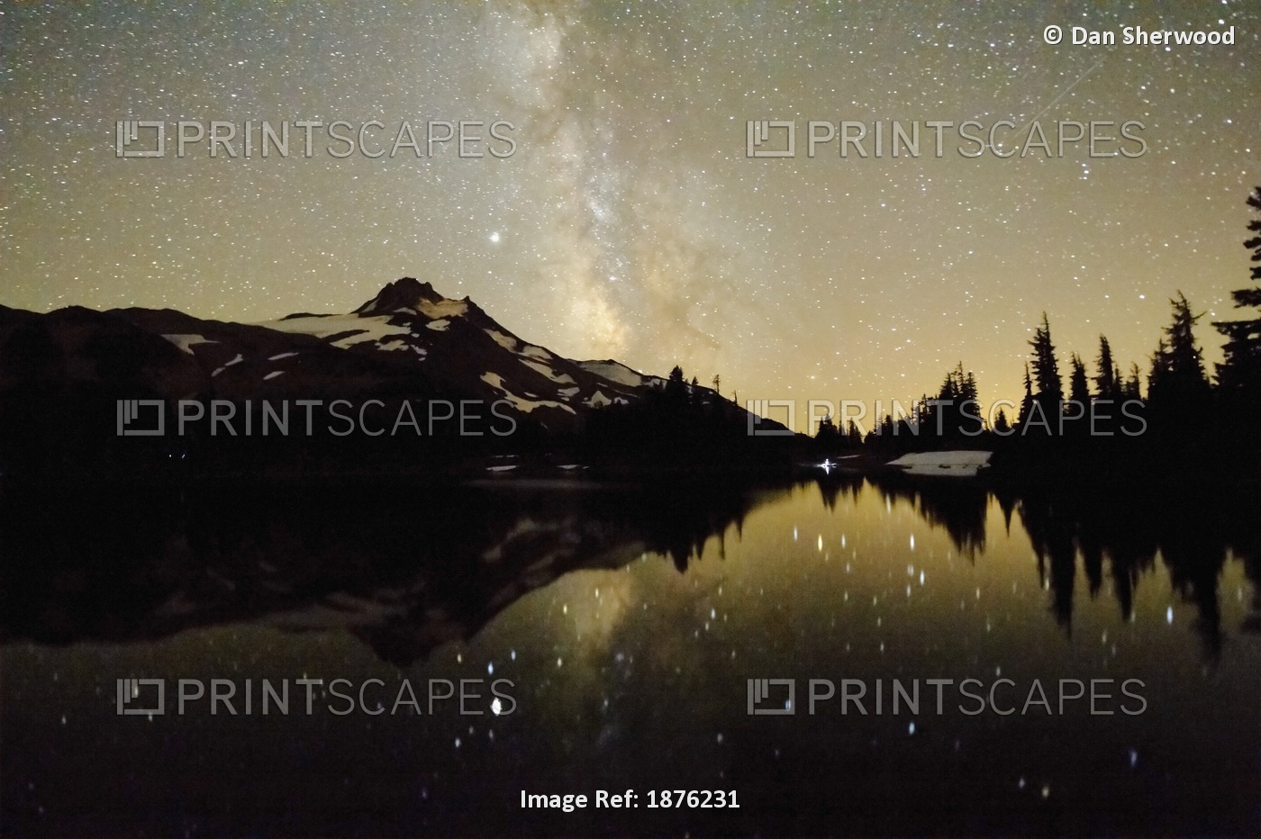 Oregon, United States Of America; Milky Way Over Mt. Jefferson Reflected In ...
