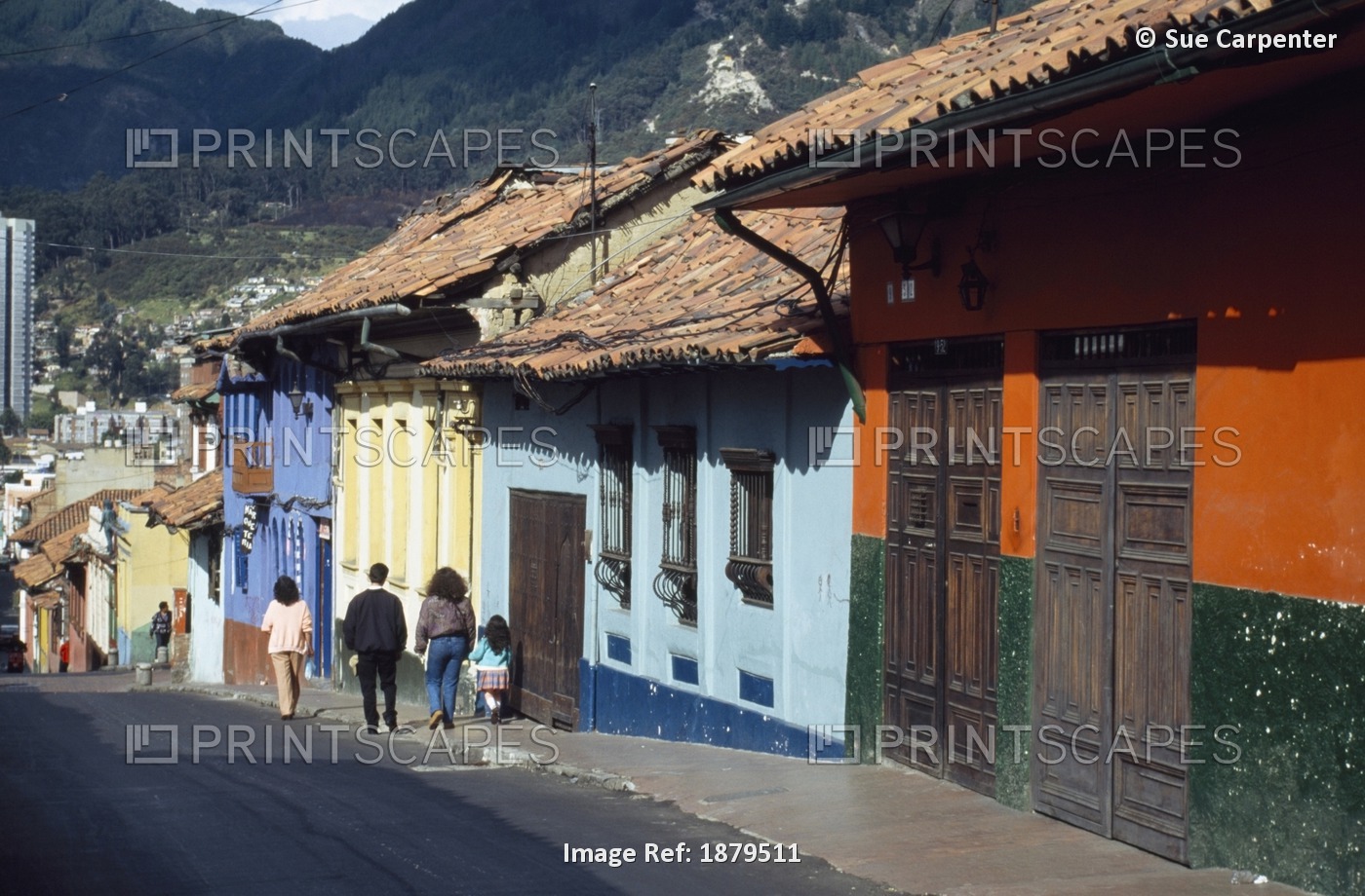 Brightly Painted Houses In Old District Of La Candelaria